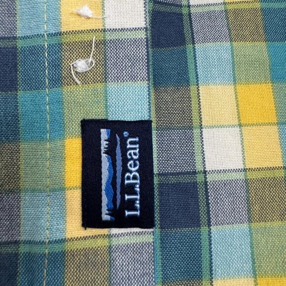 L.L. Bean Men's Long Sleeve Button Up Shirt, Green Yellow Plaid, Cotton, Size XL - Picture 7 of 10